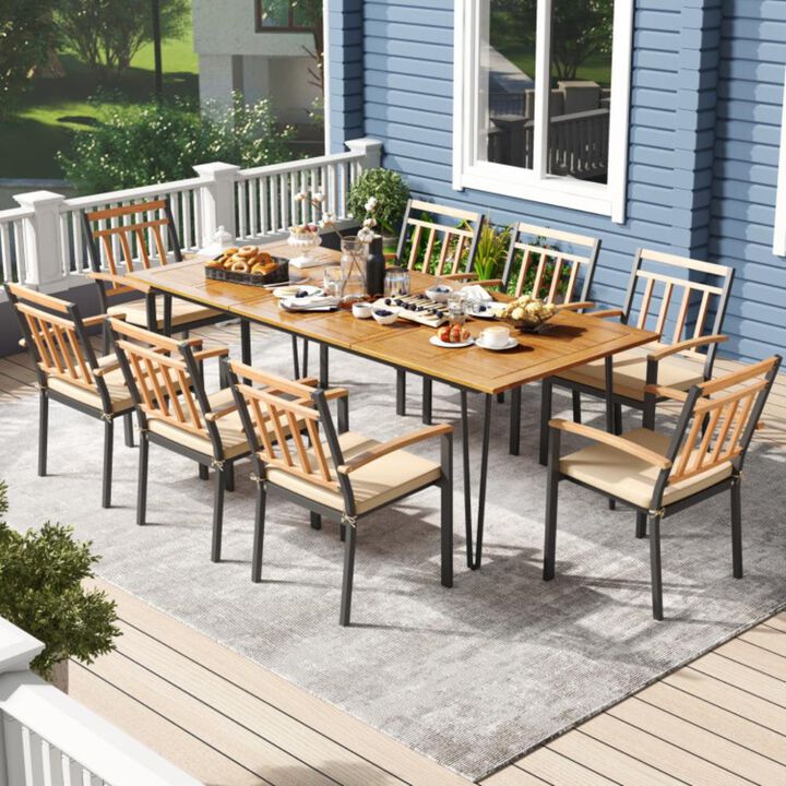 Hivvago 9 Pieces Patio Dining Outdoor Furniture Set with 8 Chairs and Umbrella Hole