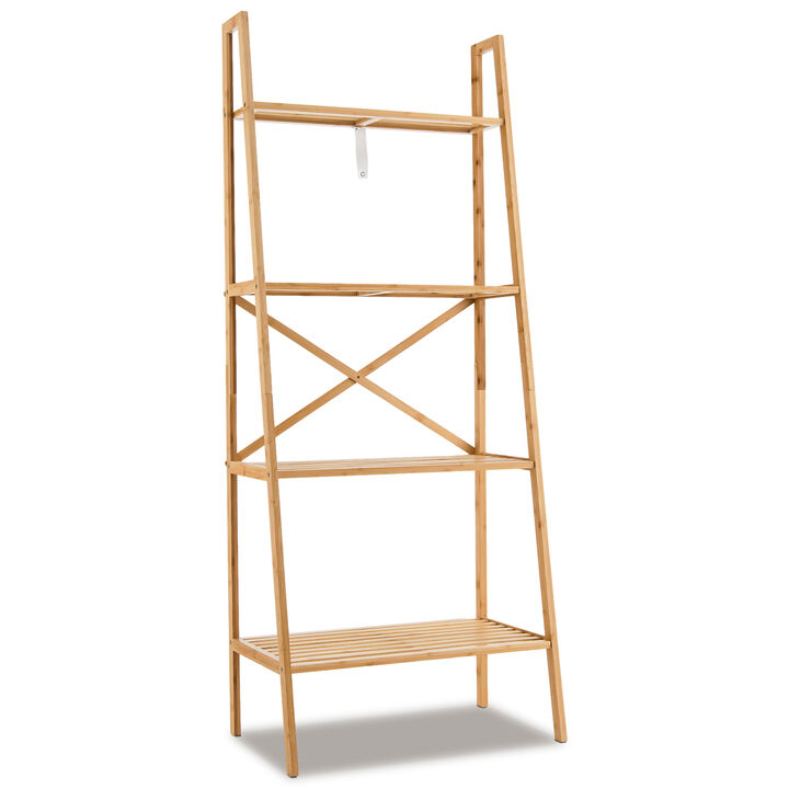 58 Inch 4-Tier Bamboo Ladder Bookshelf-Natural