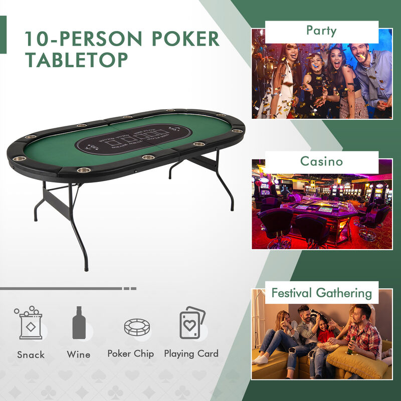 10 Player Poker Table with LED Lights and USB Ports for Home Game Room-Green image number 6
