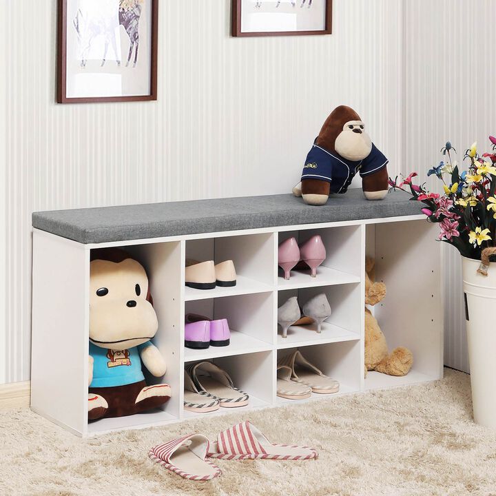 Hivvago White Shoe Bench Storage Cabinet with Cushion