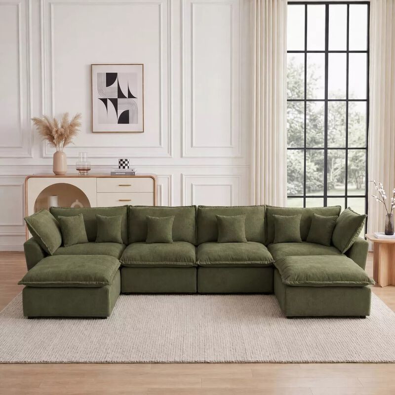 Vipbear 170 Inch Oversized Modular U Shaped Sectional Sofa with Movable Ottoman, Extra Deep Seats image number 7