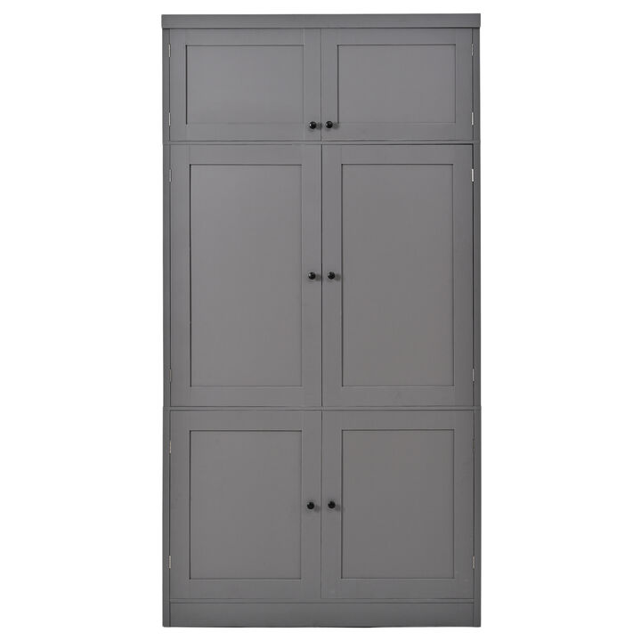 Merax Extra-Large Kitchen Pantry - 6-Door Storage with Built-In Power Outlets & Wine Racks