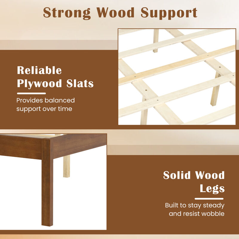 Farmhouse Wood Bed Frame with Headboard and Platform Design for Bedroom-Walnut image number 5
