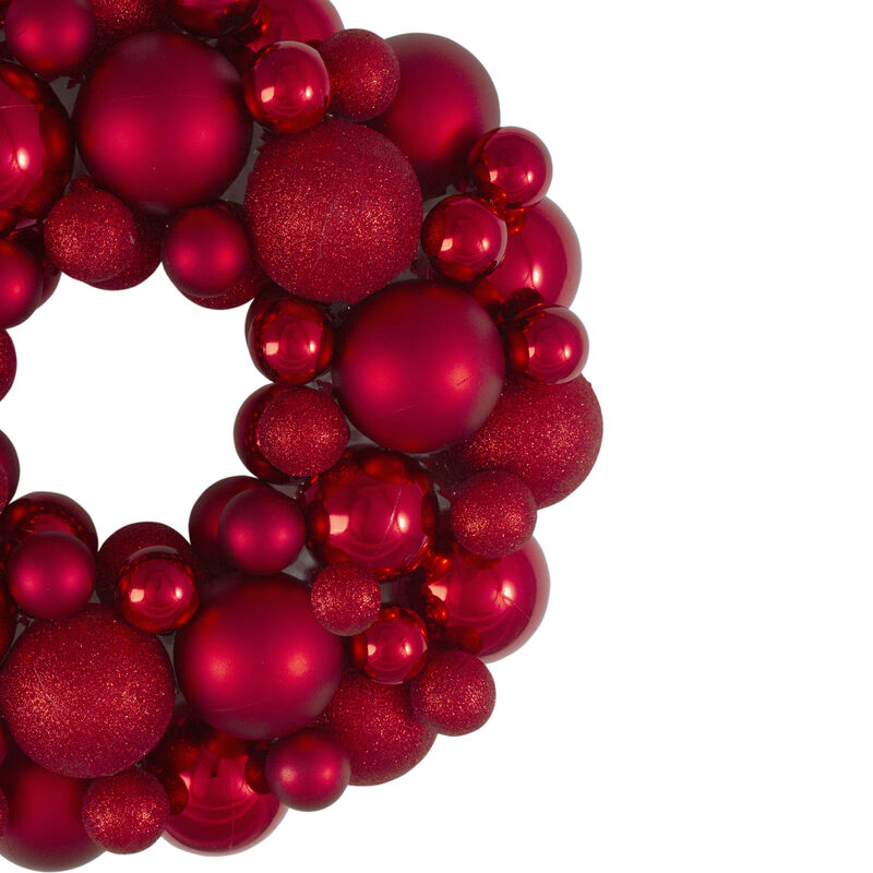 Red Hot 3-Finish Shatterproof Ball Christmas Wreath - 13-Inch  Unlit