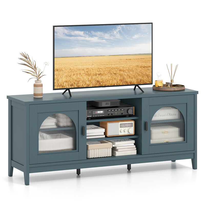 TV Cabinet with Adjustable Shelves, 2 Cable Holes, and Vintage Modern Style image number 3