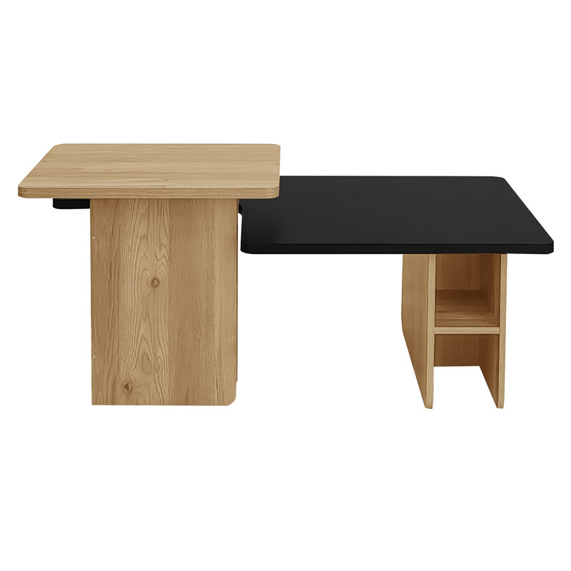 Merax Set of 2 Nesting Coffee Tables Farmhouse Style Solid Wood Rectangular Living Room Tables Multi-Level Side End Tables for Sofa