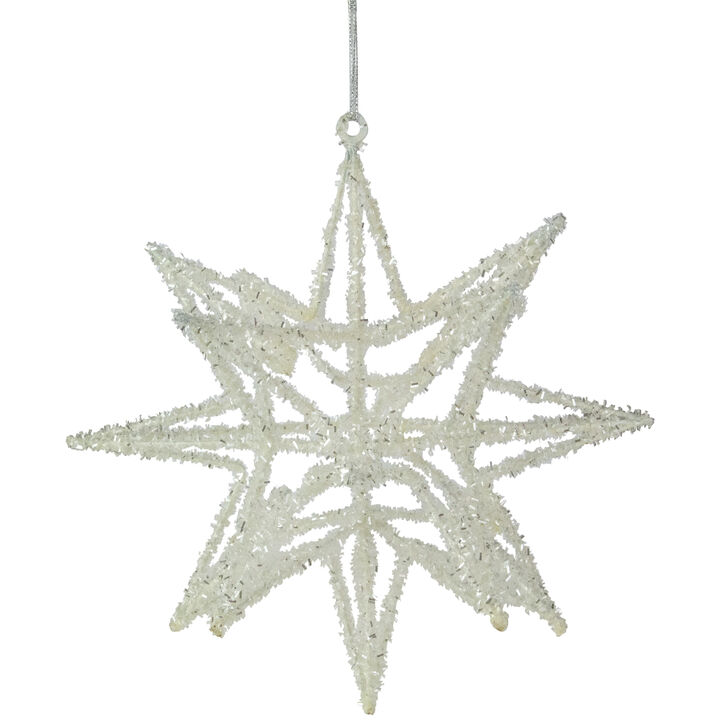 10" White 3-D Glittered Star Christmas Ornament