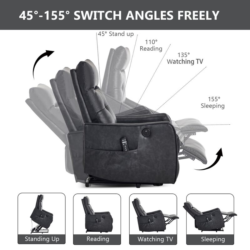 Faux Leather Power Lift Recliner Chair 155&deg; Recliner with Massage Heat & USB image number 8