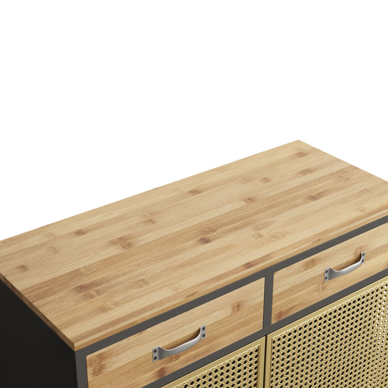 2 Drawer Sideboard, Modern Furniture Decor, Made with Iron + Carbonized Bamboo, Easy Assembly