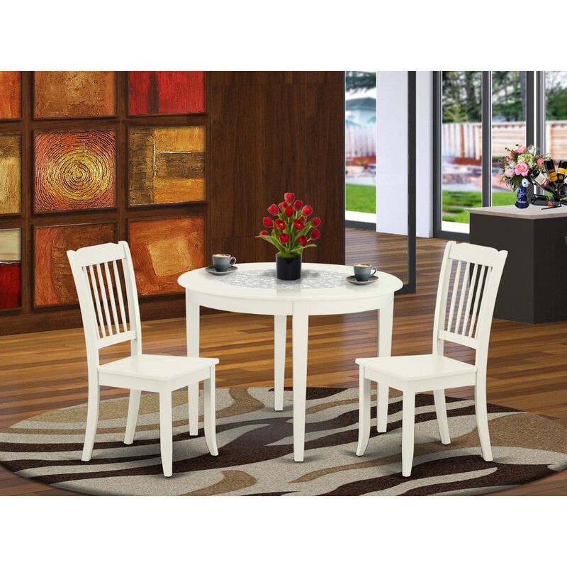 East West Furniture Dining Room Set Linen White, BODA3-LWH-W