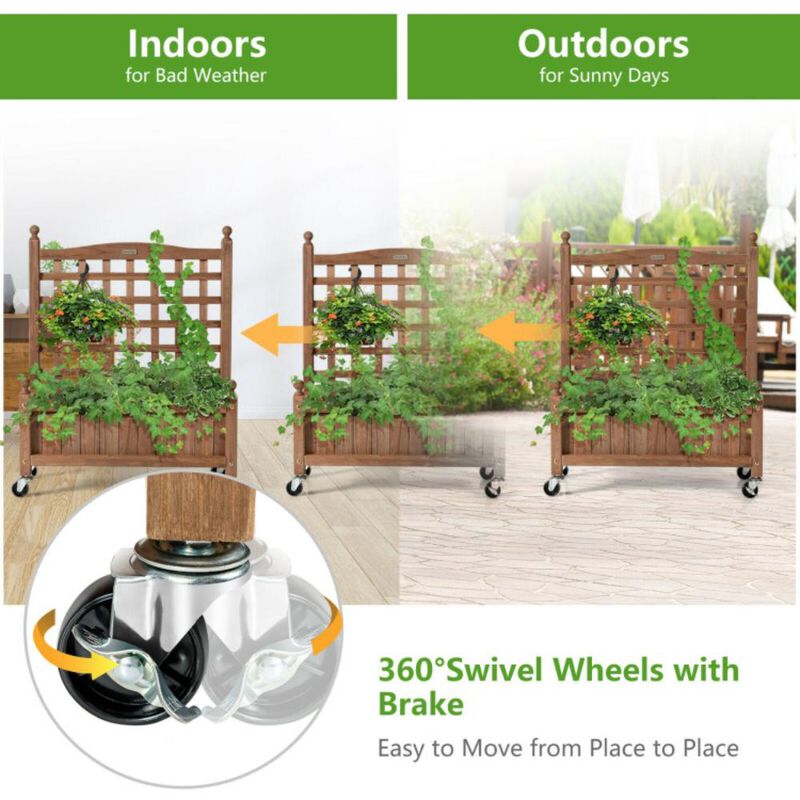 Hivvago Wood Planter Box with Trellis Mobile Raised Bed for Climbing Plant