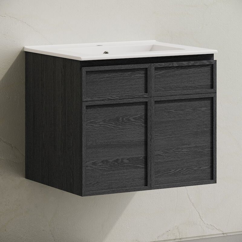 St. Tropez 24" Wall-Mounted Bathroom Vanity in Black Oak with Sink Top image number 2