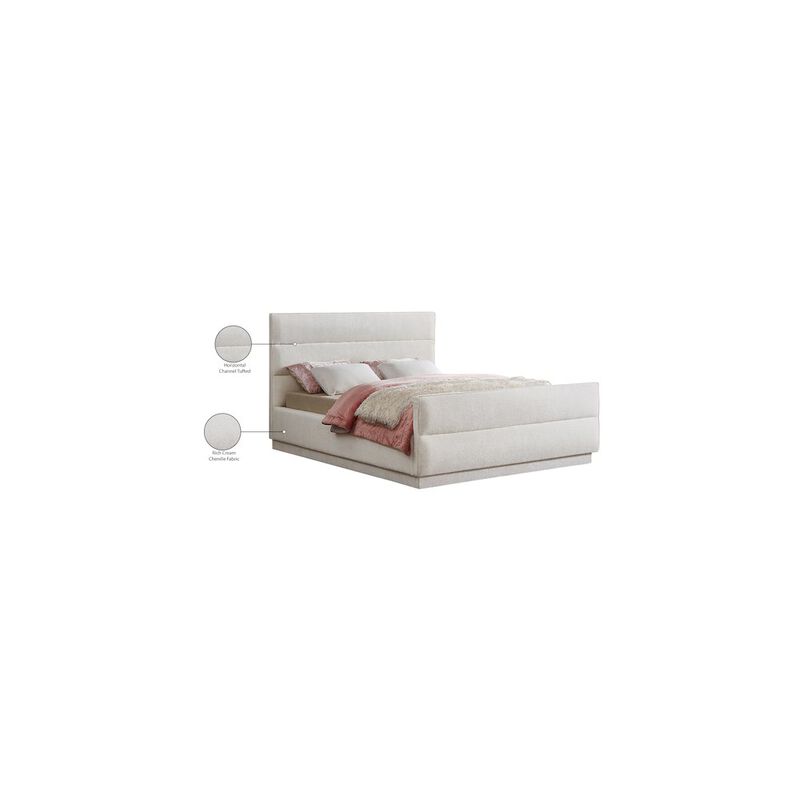 Meridian Furniture Paxton Cream Chenille Fabric Queen Bed