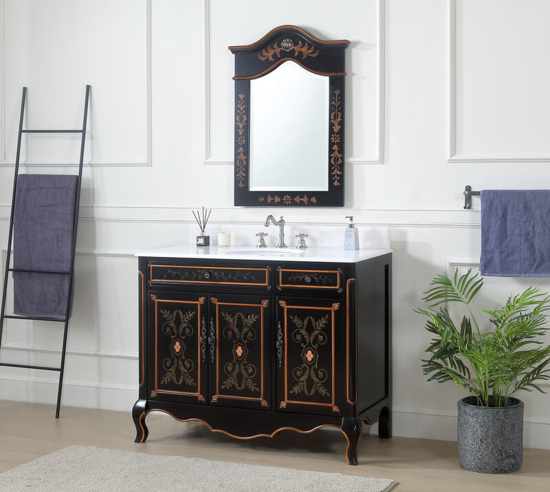 42 inch Black Hand-Painted Floral Decoroso Side Cabinet Bathroom Vanity image number 5