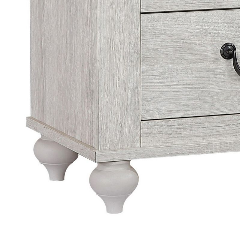 Nightstand with 2 Drawers and Bun Legs, White and Brown-Benzara