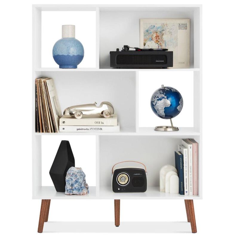 Hivvago Mid Century Modern Style Bookcase Storage Shelving Unit in White Wood Finish