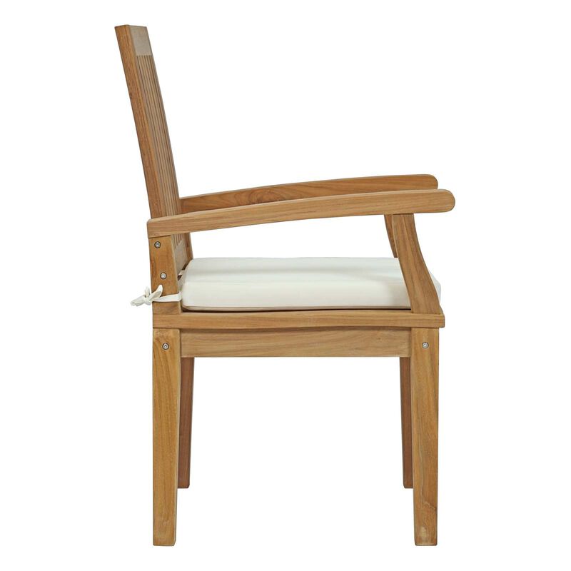 Modway EEI-2701-NAT-WHI Marina Premium Grade A Teak Wood Outdoor Patio, Dining Armchair, Natural White
