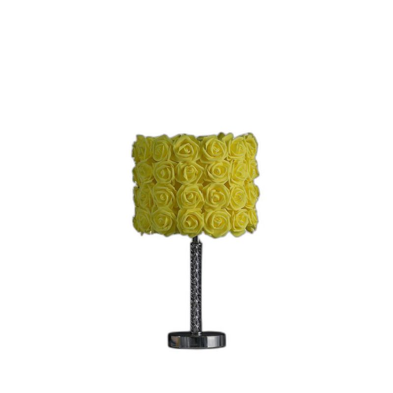 Hivvago 18" Silver Bedside Table Lamp With Yellow Flowers Drum Shade
