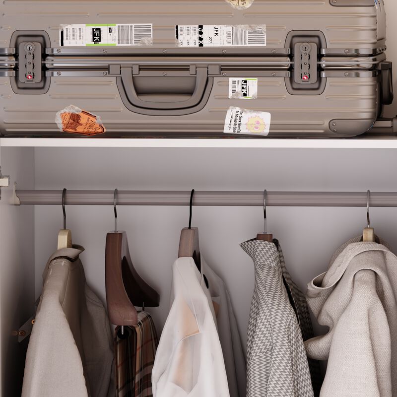 White Wood 47.2 in. W Tempered Glass Doors Armoires Wardrobe with Hanging Rods, 3-Drawers, Open Shelves 78.7 in. H