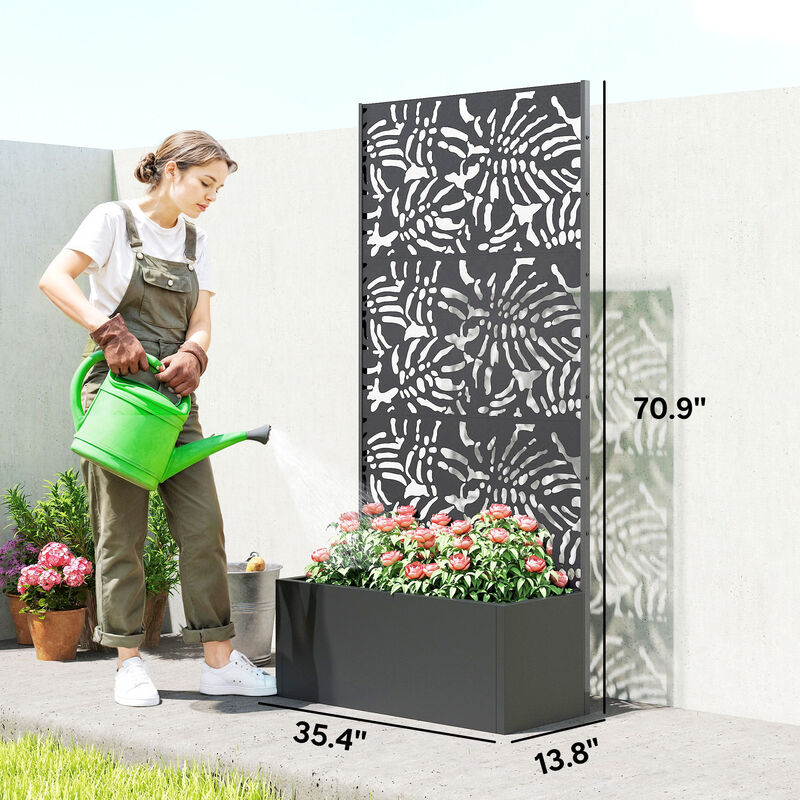 Hivvago Raised Metal Planter with Privacy Trellis and Drainage image number 2