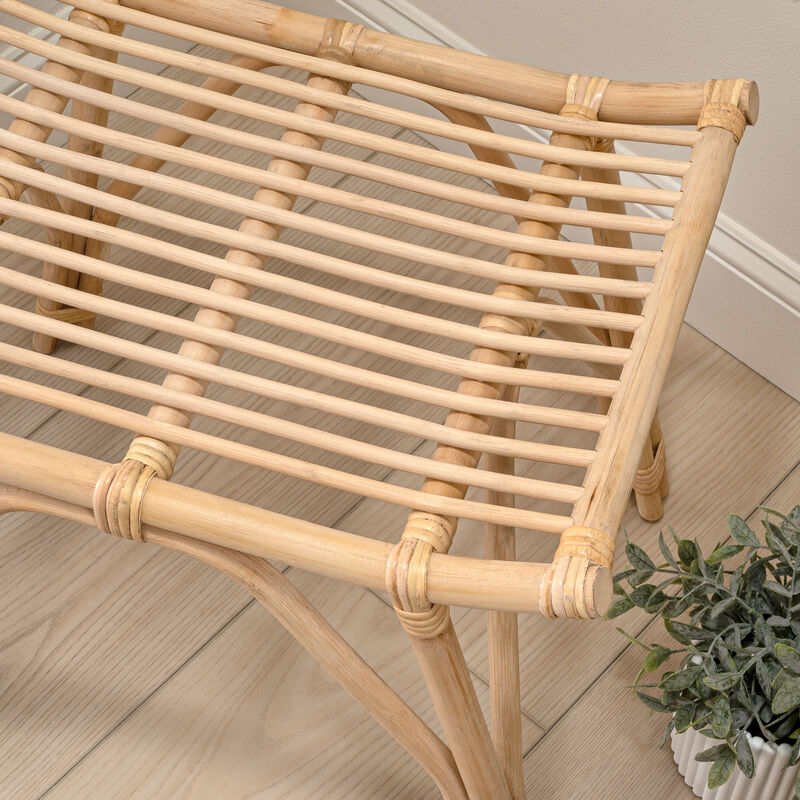 Gabriel Modern Bohemian Handcrafted Rattan/Teak Wood Curved Seat Accent Stool image number 7