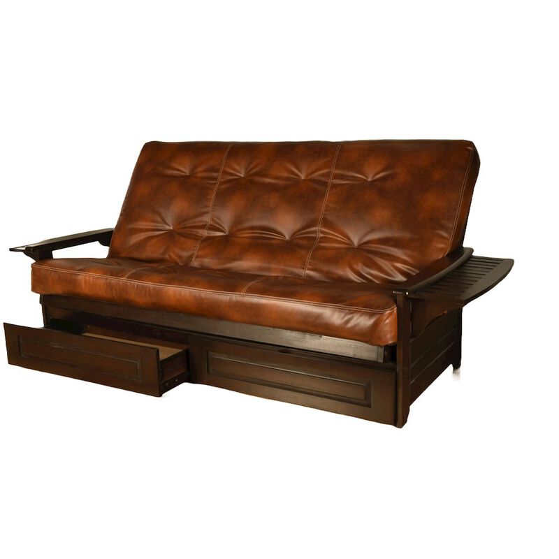 Phoenix Frame Queen-Espresso Finish-Oregon Trail Saddle Mattress-Storage Drawers