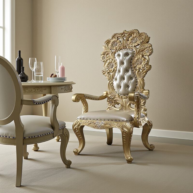 Otis Side Dining Chair Set of 2 Classic Light Gold Tufted Faux Leather - Benzara