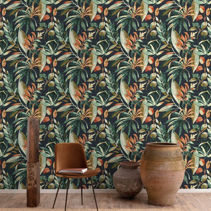 Karuna Branched Leaves Motive Multi-colored Wallpaper KRA71202