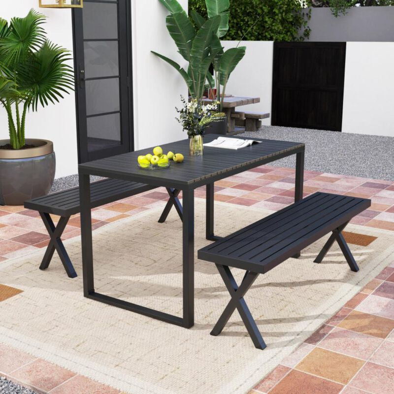 Hivvago Patio Metal Bench with Slatted Seat and X Legs