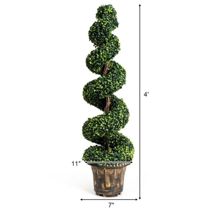 Hivvago 4 Feet Artificial Boxwood Spiral Green Leaves Tree