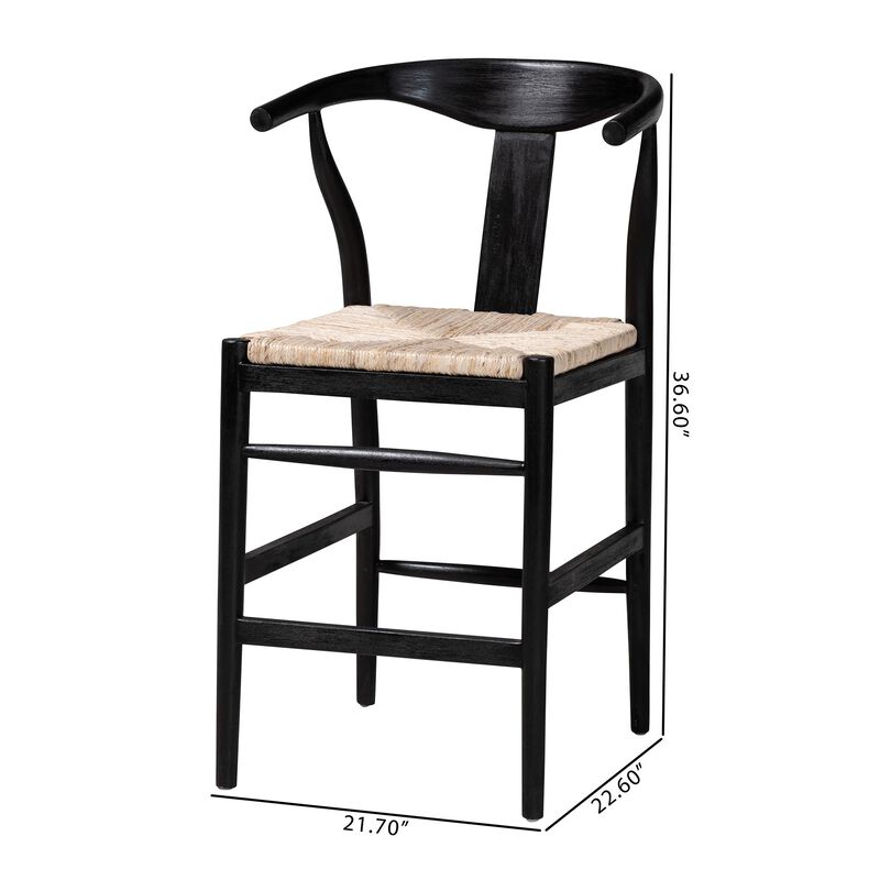 bali & pari Fika Wishbone Counter Stool with Handwoven Seagrass Seat - Mahogany Wood Frame Counter Height Seating for Kitchen Island or Dining Area, Black image number 8