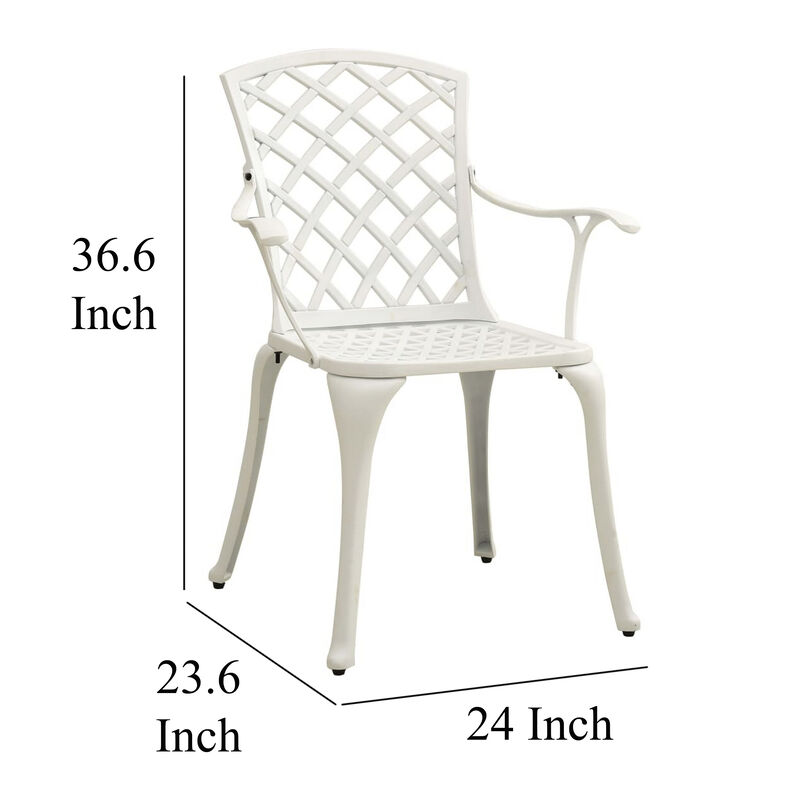 5 Piece Patio Bistro Table Set, 4 Chairs, Square, White Cast Aluminium - Benzara