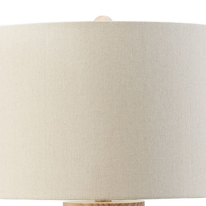 24 Inch Bohemian Table Lamp, Paper Rope, Hardback Fabric Shade, Brown-Benzara