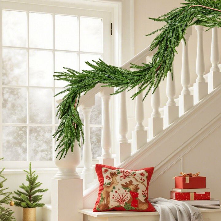 Christmas Garland, Realistic Norfolk Pine Faux Greenery for Indoor Outdoor Decor