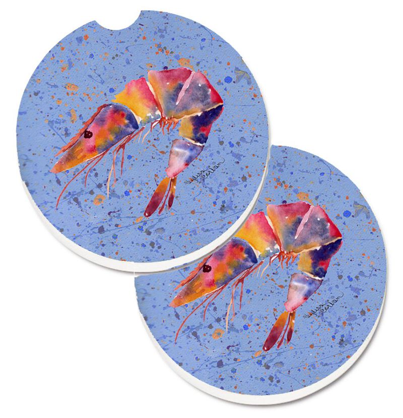 Caroline's Treasures Shrimp Set of 2 Cup Holder Car Coasters 8455CARC, 2.56, Multicolor
