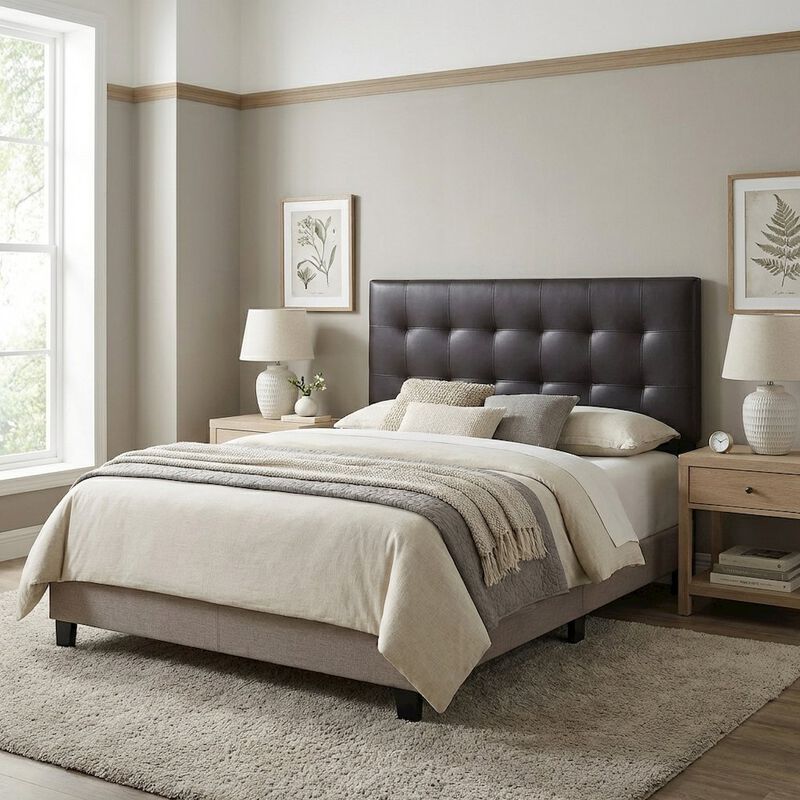 Upholstered Vinyl Queen Headboard with Padded Design and Durable Finish image number 3