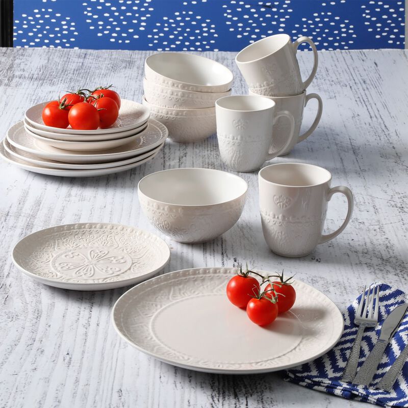 Gibson Elite Milanto 16 Piece Stoneware Dinnerware Set in Cream, Service for 4 image number 3