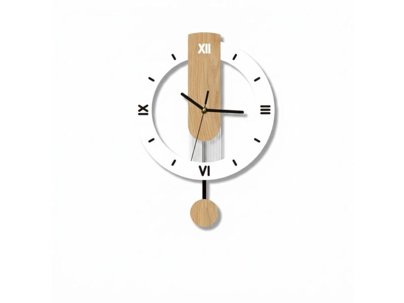 Wooden Pendulum Minimalist Wall Clock Silent Non Ticking Wood Modern image number 0
