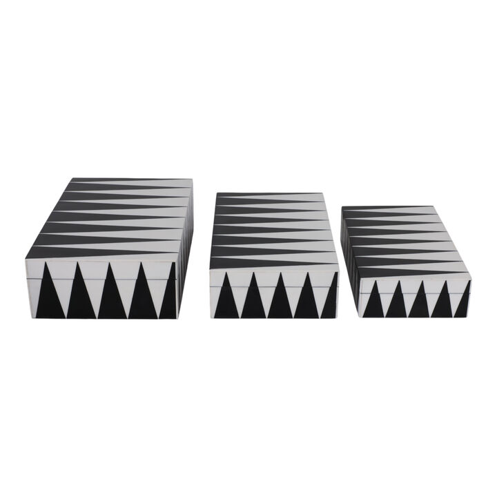 S/3 10/11/12" Triangle Pattern Boxes, Black/white