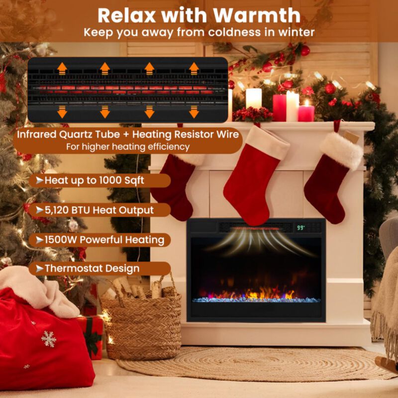 Hivvago 23 Inch 1500W Recessed Electric Fireplace Insert with Remote Control-Black