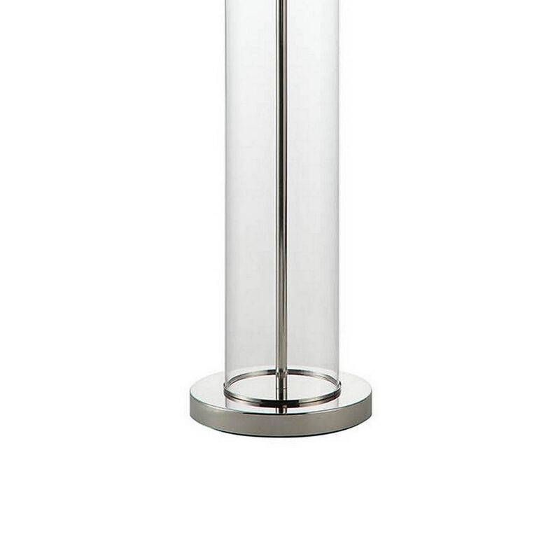 Axie 60 Inch Floor Lamp, Clear Glass Stand, Empire Shade, Metal, Nickel-Benzara image number 4