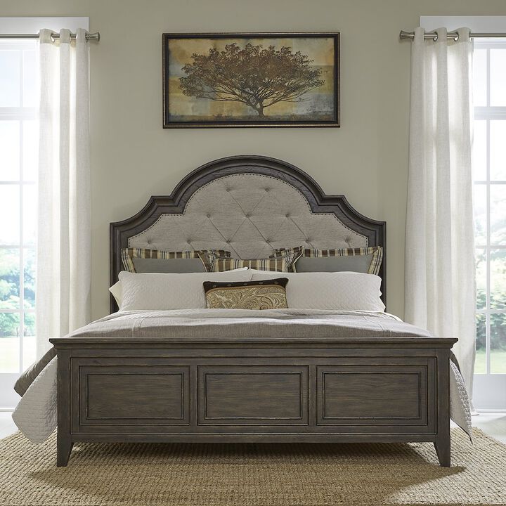Liberty Furniture King Uph Bed in Rubberwood Solids & Split Heart White Oak Veneers