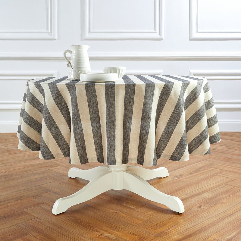 Solino Home Cabana Stripe 100% Linen Round Tablecloth &ndash; Handcrafted, Machine Washable, Perfect for Holiday and Everyday Dining