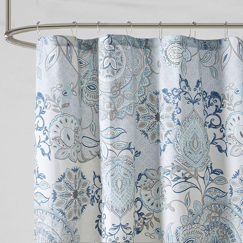 Gracie Mills Leo Floral Printed Lightweight Cotton Shower Curtain