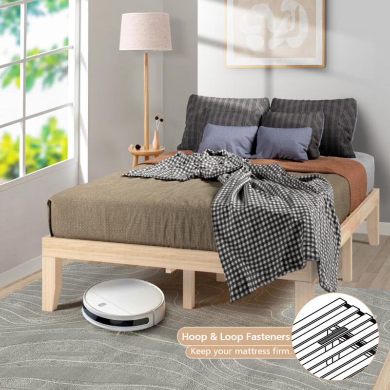 Hivvago Full Size Rubber Wood Platform Bed Frame with Wood Slat Support