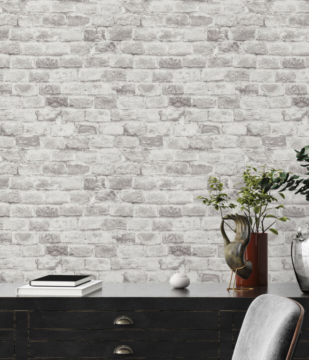 The Bricks And More Brickshire Residents Motif Silver Grey Wallpaper BB51118