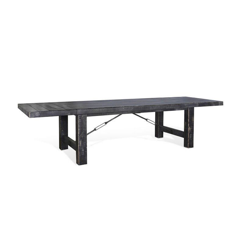 Rena Dining Table, 2 Extension Leaves, 86-122 Inch Black Mahogany Wood - Benzara