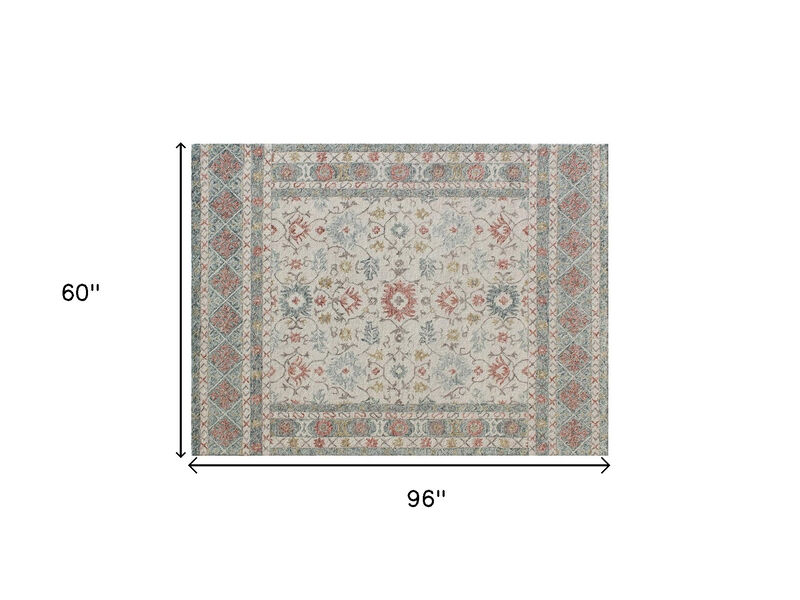 HomeRoots 5' X 8' Ivory and Blue Wool Oriental Hand Tufted Non Skid Area Rug image number 6
