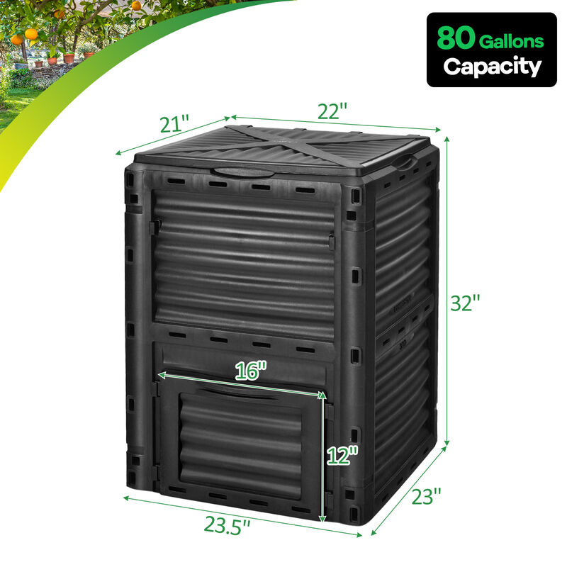 80-Gallon Outdoor Composter with Large Openable Lid and Bottom Exit Door