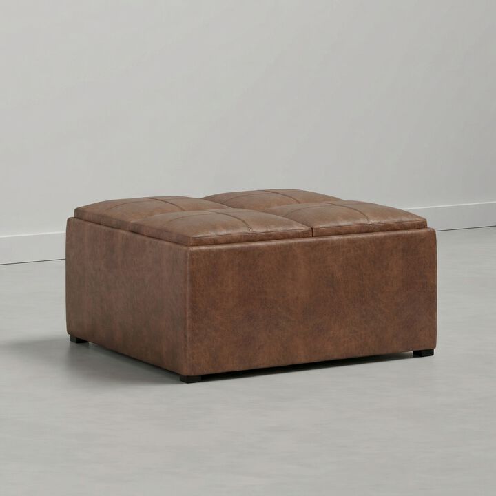 Avalon 35 inch Wide Upholstered Vegan Leather Square Storage Ottoman